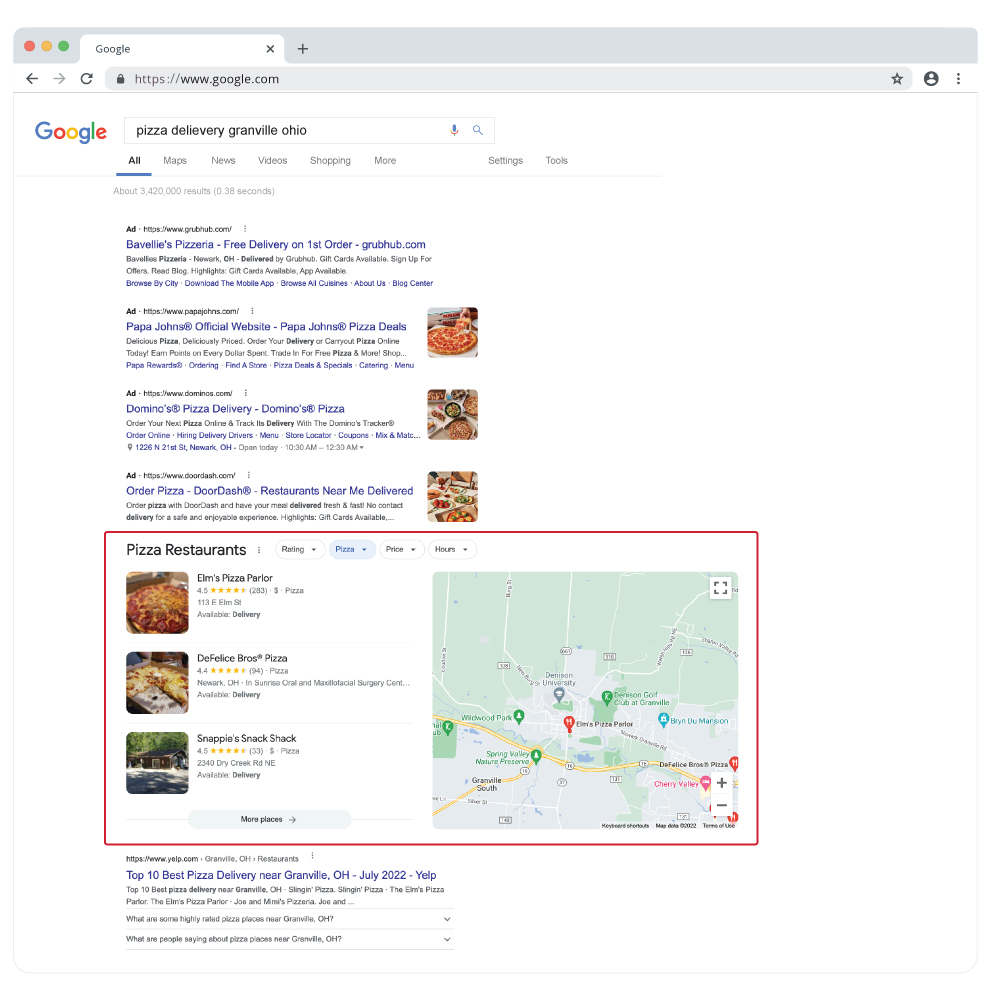 Search results on google