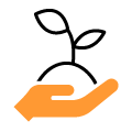 orange hand holding plant sprout