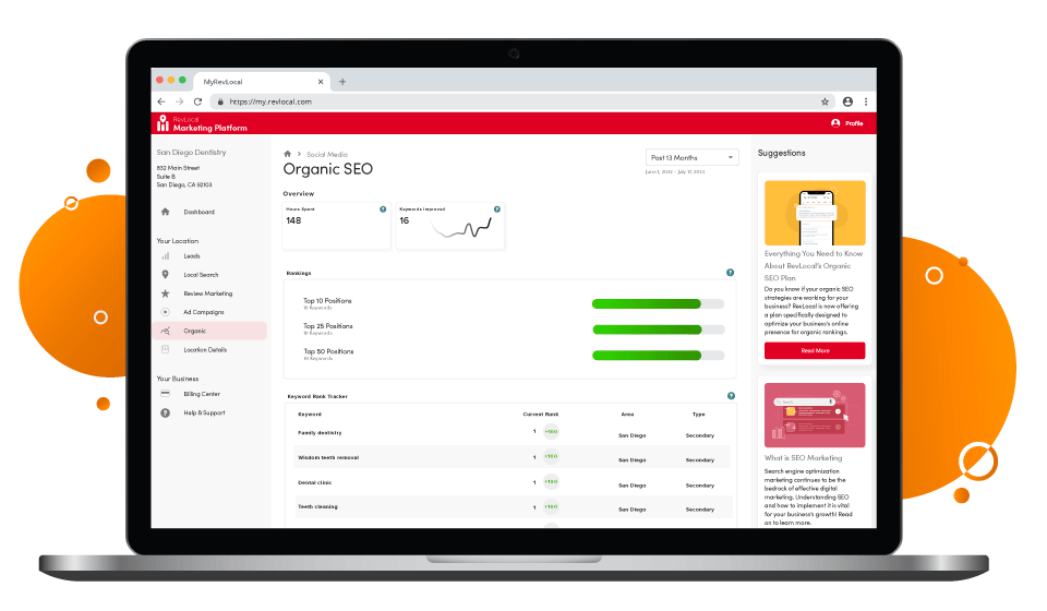 organic SEO on the RevLocal marketing platform