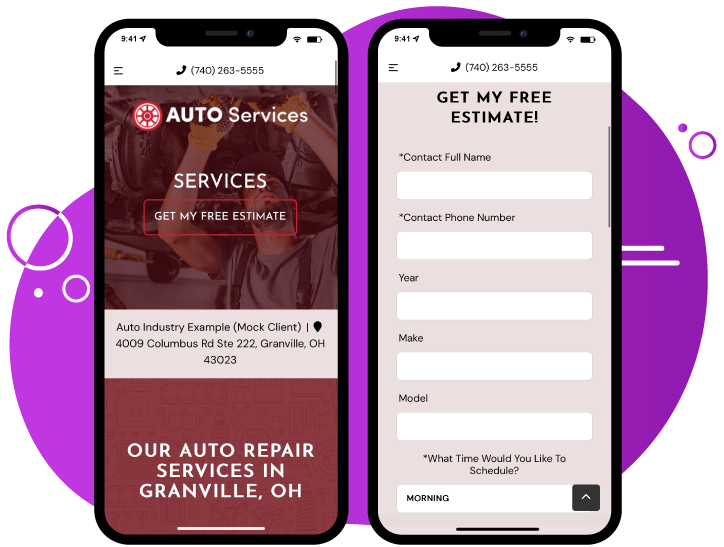 mobile screen mock ups of auto service example site