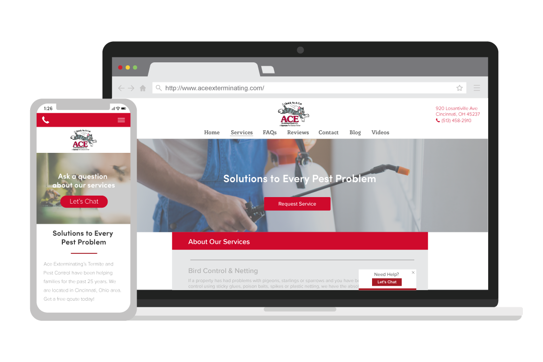 exterminator website displayed on desktop and mobile device