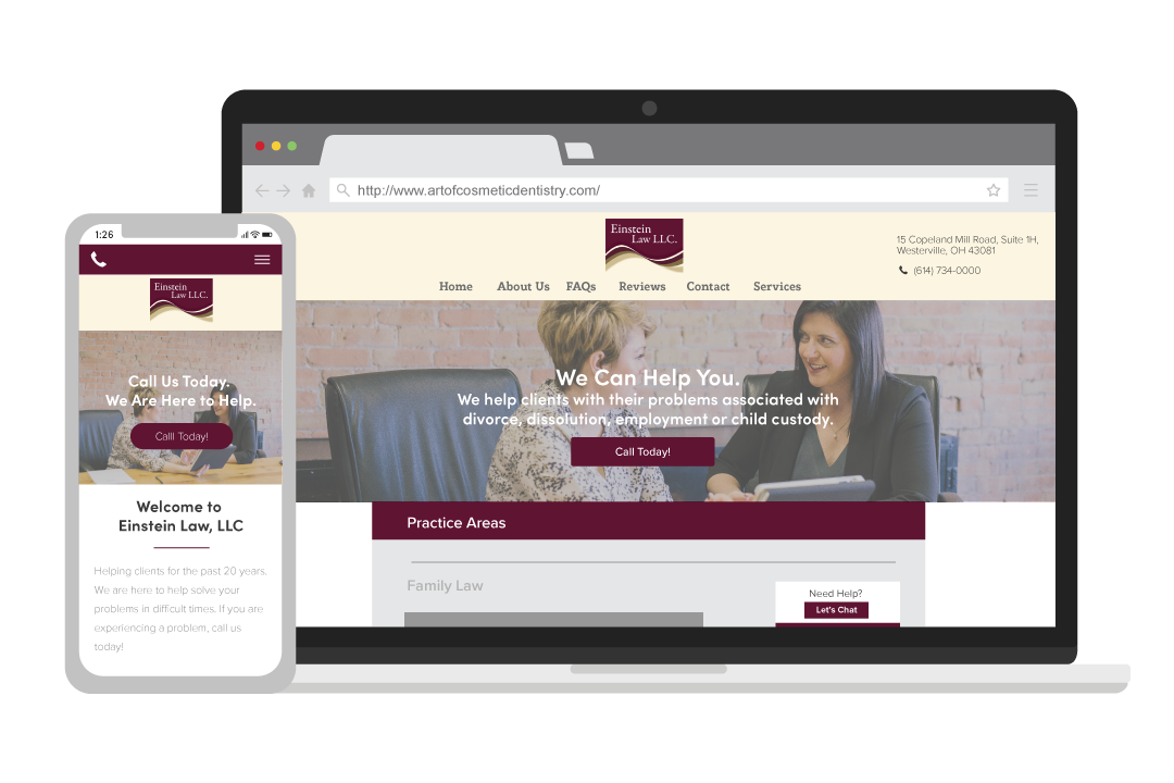 website for einstein law on desktop and phone 