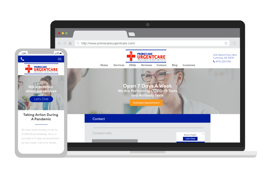 primecare urgent care website on devices