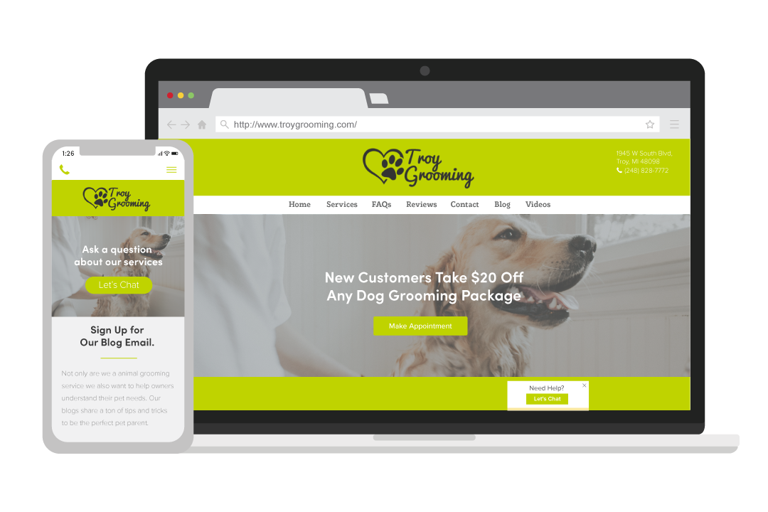 desktop and mobile website for Troy Grooming